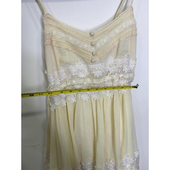 Y2K Freeway Butter Yellow Cream Double Lined Mini Babydoll Dress With White Lace - Picture 8 of 10